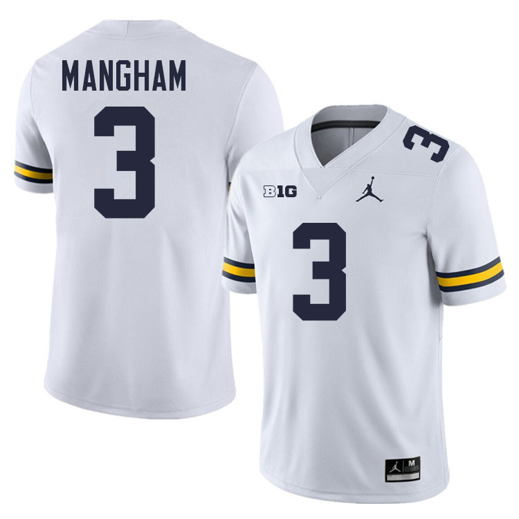 Jaden Mangham Michigan Jersey,Michigan Wolverines #3 Jaden Mangham College Football Jersey Youth-White